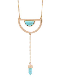 Vintage Blue Geometric Shape Gemstone Decorated Necklace