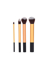 Trendy Gold Color Flame Shape Decorated Simple Makeup Brush(4pcs)