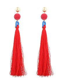 Fashion Red Tassel&bead Decorated Simple Earrings