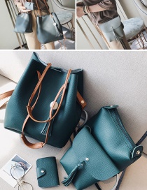Fashion Green Tassel Decorated Pure Color Shoulder Bag(4pcs)
