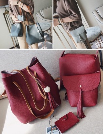 Fashion Red Tassel Decorated Pure Color Shoulder Bag(4pcs)