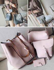Fashion Pink Tassel Decorated Pure Color Shoulder Bag(4pcs)