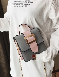 Fashion Gray Square Shape Buckle Decorated Simple Handbag