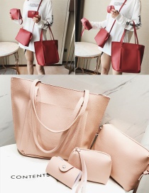 Fashion Pink Pure Color Decorated Shoulder Bag(4pcs)