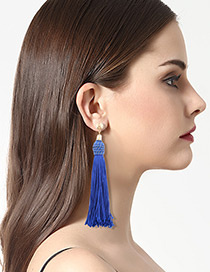 Fashion Blue Tassel Decorated Simple Earrings