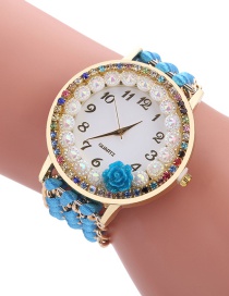 Fashion Blue Diamond Decorated Flower Shape Pure Color Watch