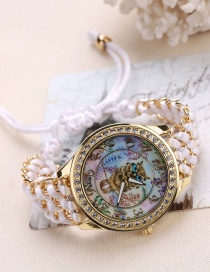 Fashion White Owl Pattern Decorated Pure Color Watch