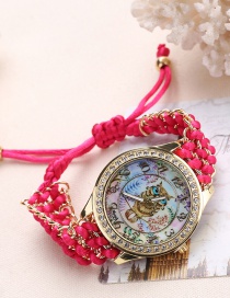 Fashion Plum Red Owl Pattern Decorated Pure Color Watch