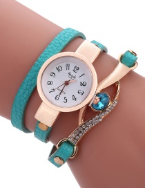 Fashion Lake Blue Diamond Decorated Round Dail Shape Simple Watch