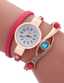 Fashion Plum Red Diamond Decorated Round Dail Shape Simple Watch