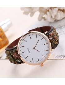 Fashion Brown Round Dail Decorated Pure Color Watch