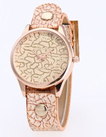Fashion Khaki Rivet Decorated Round Dail Pure Color Watch