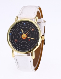 Fashion White Planet Pattern Decorated Pure Color Watch