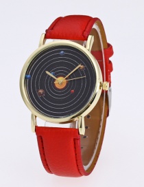 Fashion Red Planet Pattern Decorated Pure Color Watch