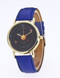 Fashion Blue Planet Pattern Decorated Pure Color Watch