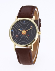 Fashion Brown Planet Pattern Decorated Pure Color Watch