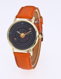Fashion Orange Planet Pattern Decorated Pure Color Watch