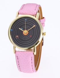 Fashion Pink Planet Pattern Decorated Pure Color Watch