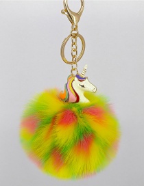 Fashion Orange+Yellow Unicorn&fuzzy Ball Decorated Simple Key Chian