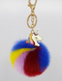 Fashion Multi-color Unicorn&fuzzy Ball Decorated Simple Key Chian