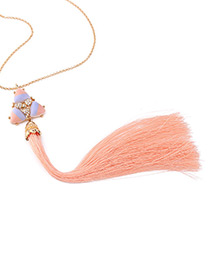 Fashion Light Pink Tassel Decorated Simple Necklace