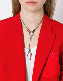 Fashion Gold Color+red Chili Shape Decorated Simple Necklace