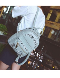 Fashion Gray Embroidery Flower Decorated Simple Backpack