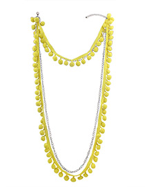 Fashion Yellow Fuzzy Balls Decorated Multi-layer Necklace