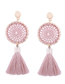 Fashion Light Pink Tassel Decorated Pure Color Hand-woven Earrings