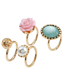 Fashion Gold Color Flower&pearls Decorated Simple Ring Sets (4pcs)