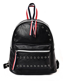 Fashion Black Color-maching Decorated Backpack