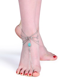 Vintage Silver Color Round Shape Gemstone Decorated Multilayer Anklet