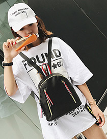 Fashion Black Double Zipper Decorated Backpack