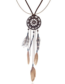 Bohemia Coffee Feather Decorated Necklace