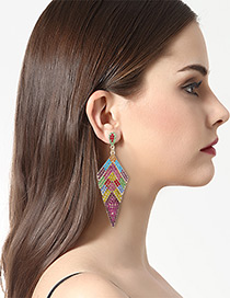 Fashion Multi-color Diamond Decorated Rhombus Shape Earrings