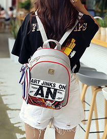 Fashion Gray Letter Pattern Decorated Simple Backpack