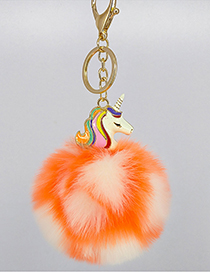 Fashion Orange+white Unicorn&fuzzy Ball Decorated Simple Key Chain