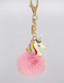 Fashion Pink Unicorn&fuzzy Ball Decorated Simple Key Chain