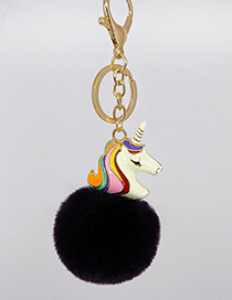 Fashion Black Unicorn&fuzzy Ball Decorated Simple Key Chain