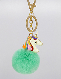 Fashion Green Unicorn&fuzzy Ball Decorated Simple Key Chain