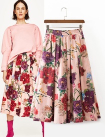 Trendy Multi-color Flower Pattern Decorated Simple Skirt