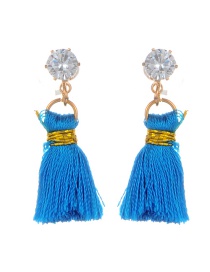 Fashion Blue Diamond&tassel Decorated Pure Color Earrings