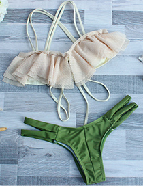 Lovely Green Color-matching Decorated Swimwear