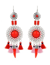 Fashion Red Hollow Out Decorated Tassel Earrings