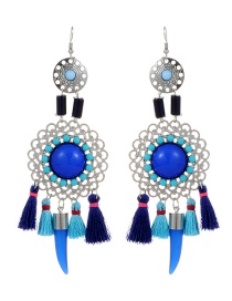 Fashion Sapphire Blue Hollow Out Decorated Tassel Earrings