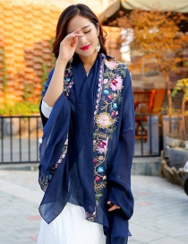 Fashion Navy Embroidery Flower Decorated Scarf