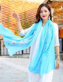 Fashion Sky Blue Embroidery Flower Decorated Scarf