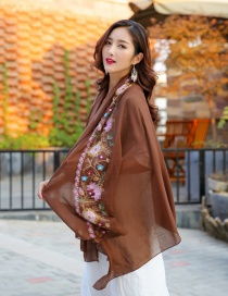 Fashion Coffee Embroidery Flower Decorated Scarf