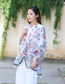 Fashion White+red Flower Pattern Decorated Scarf
