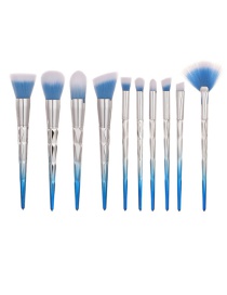 Fashion Silver Color+blue Triangle Shape Decorated Makeup Brush(10 Pcs)